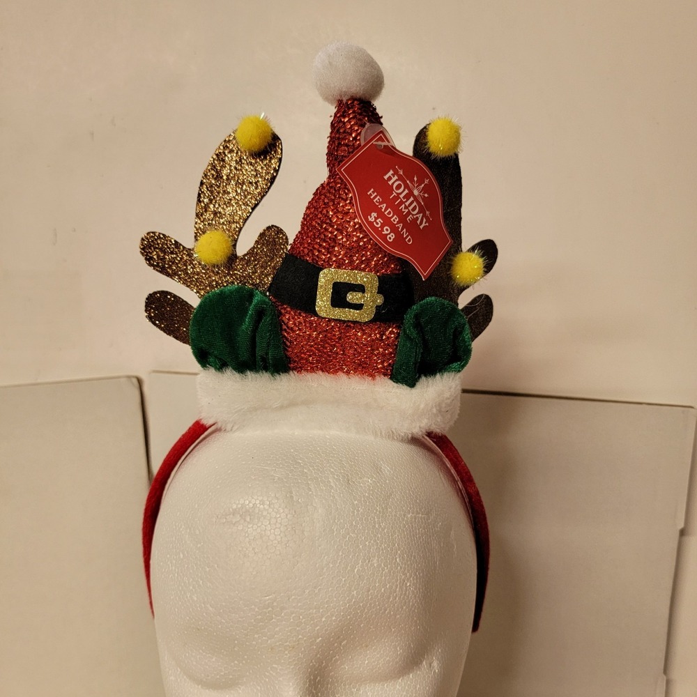 Christmas Santa Hat With Reindeer Antlers Headband